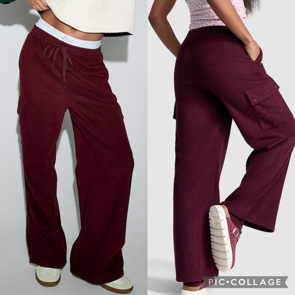 PINK Micro Fleece Wide-Leg Cargo Pants - Picture 1 of 1